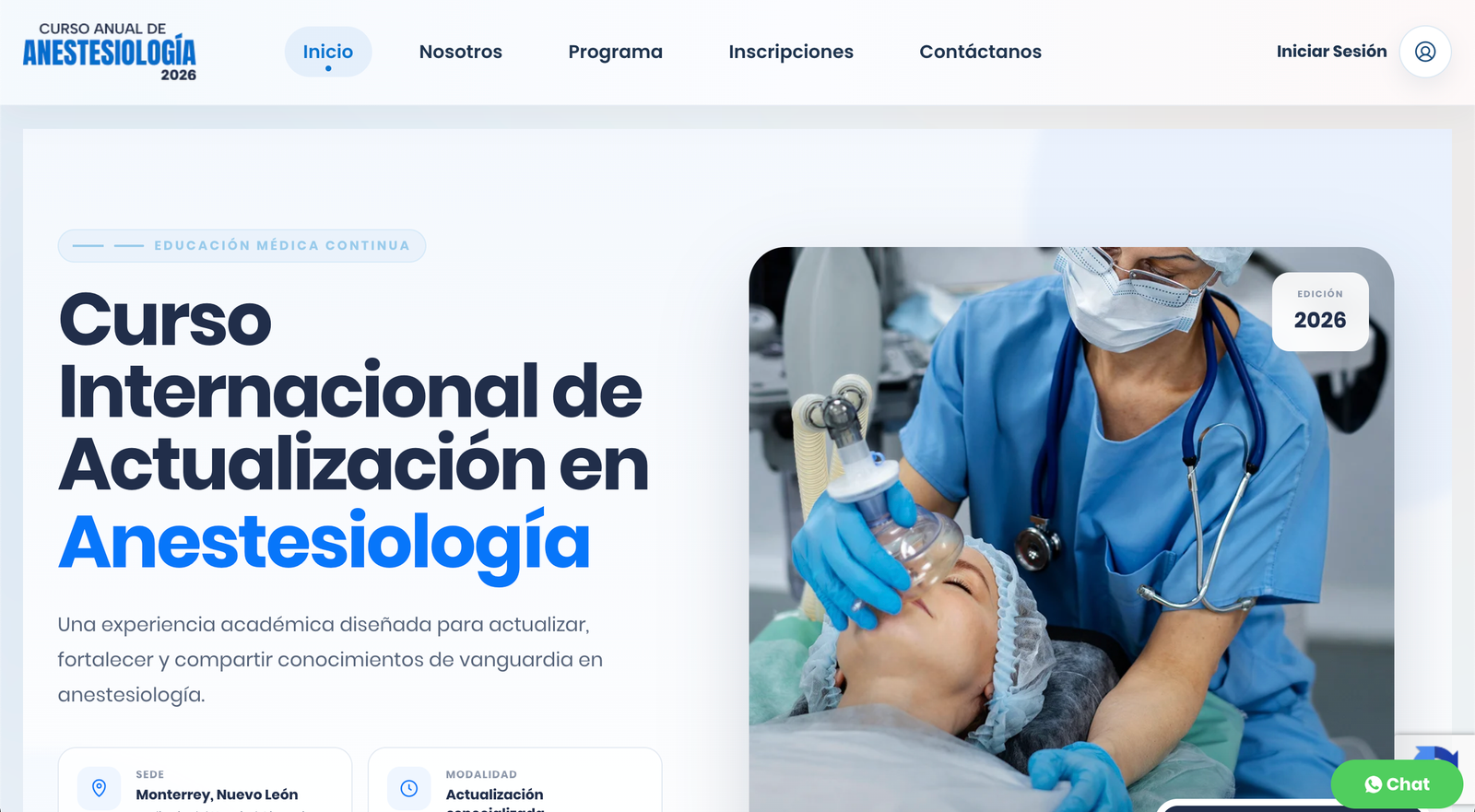 Sitio web del Curso Anual de Anestesiología desarrollado por Nuvex