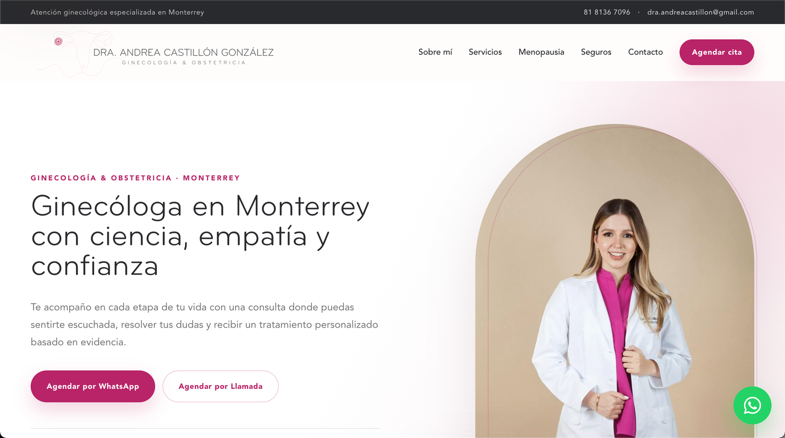 Sitio web de la Dra. Andrea Castillón desarrollado por Nuvex