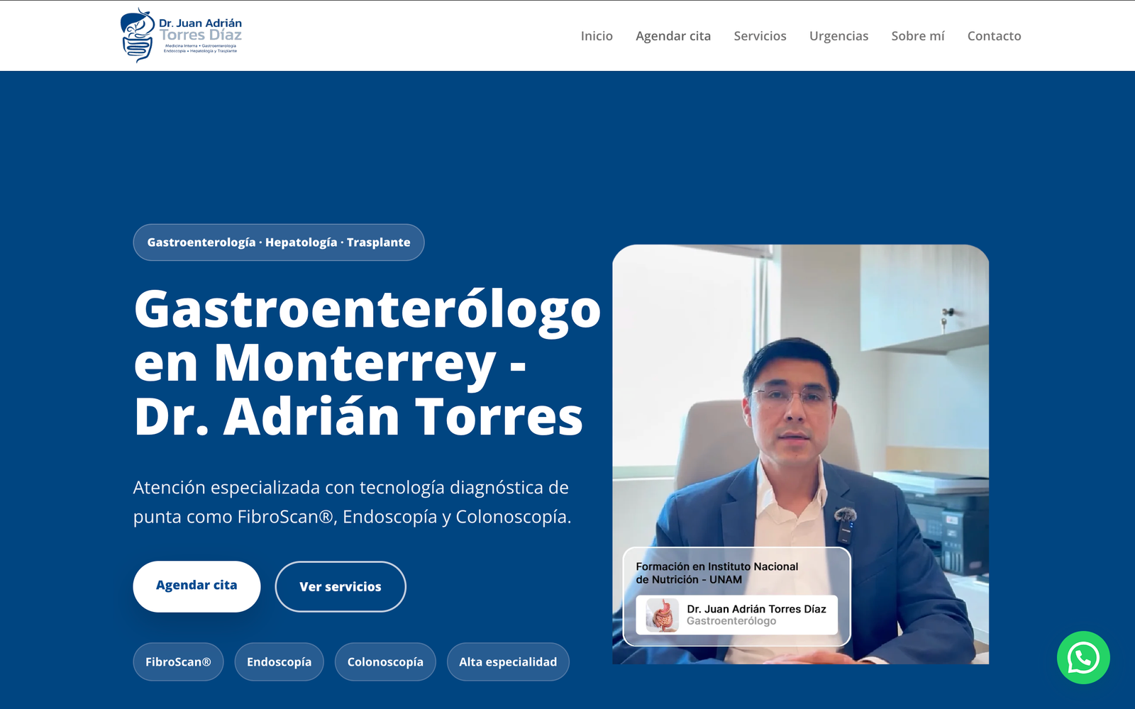 Sitio web del Dr. Juan Adrián Torres Díaz desarrollado por Nuvex