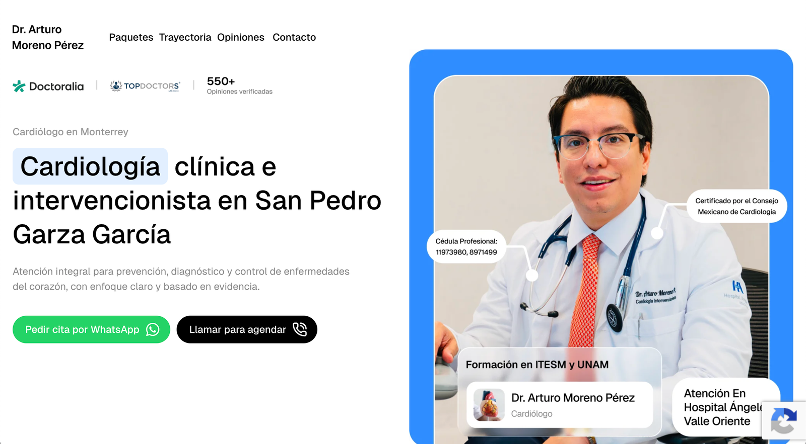 Sitio web del Dr. Arturo Moreno Pérez desarrollado por Nuvex