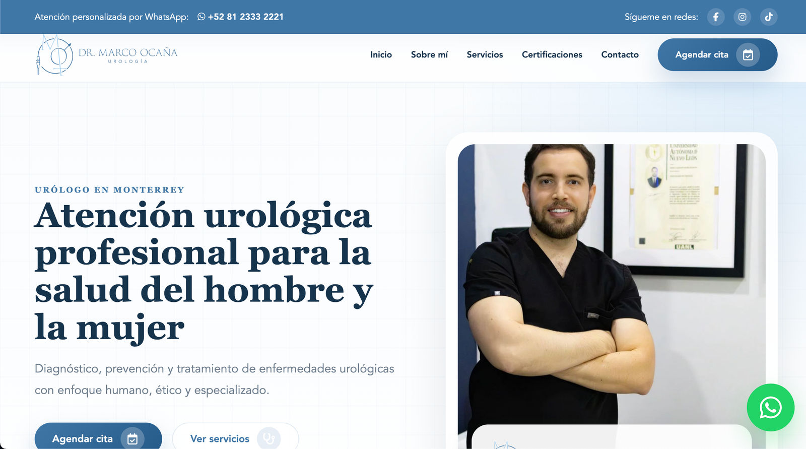 Sitio web del Dr. Marco Ocaña desarrollado por Nuvex