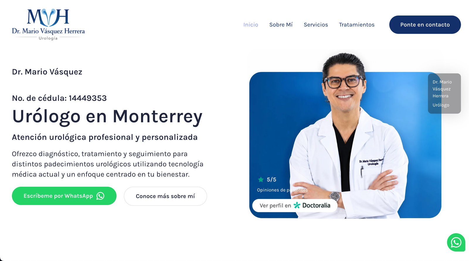 Sitio web del Dr. Mario Vásquez Herrera desarrollado por Nuvex