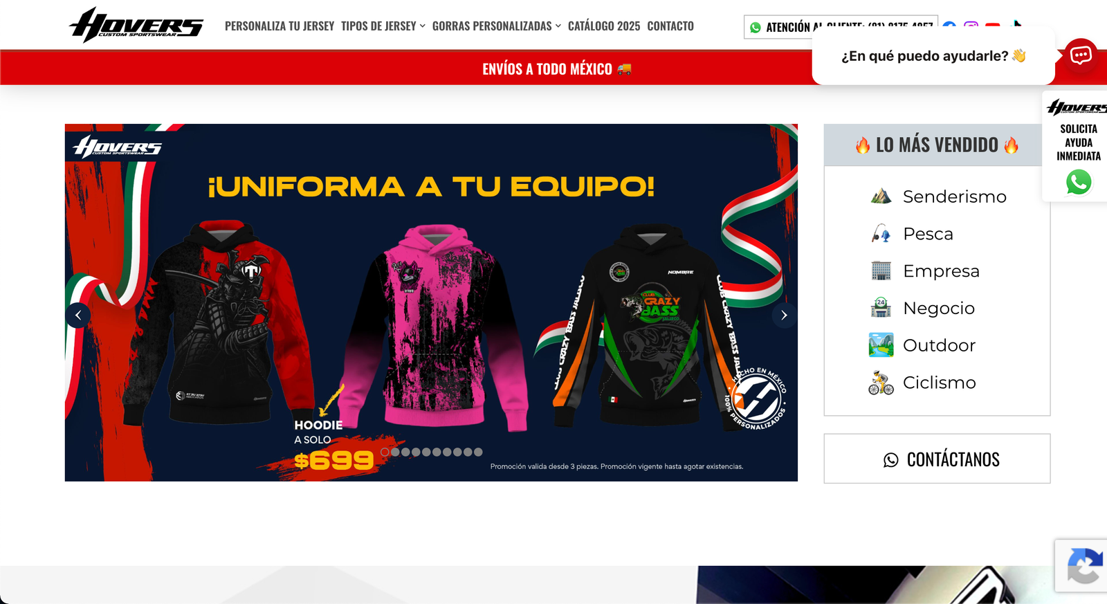 Tienda en línea Hovers Custom Sportswear desarrollada por Nuvex