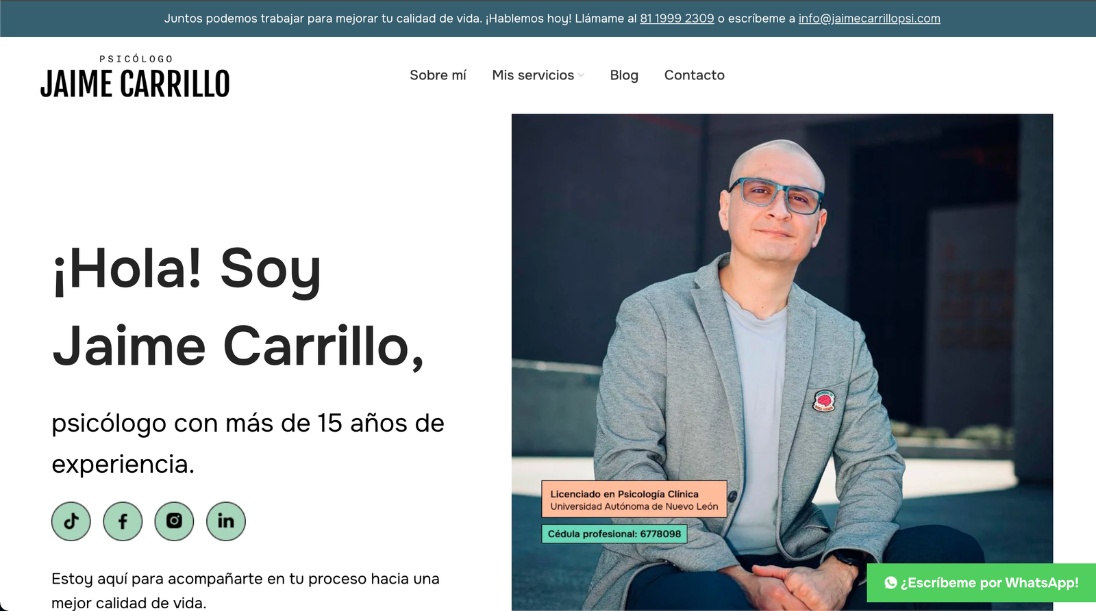 Sitio web del Psicólogo Jaime Carrillo desarrollado por Nuvex