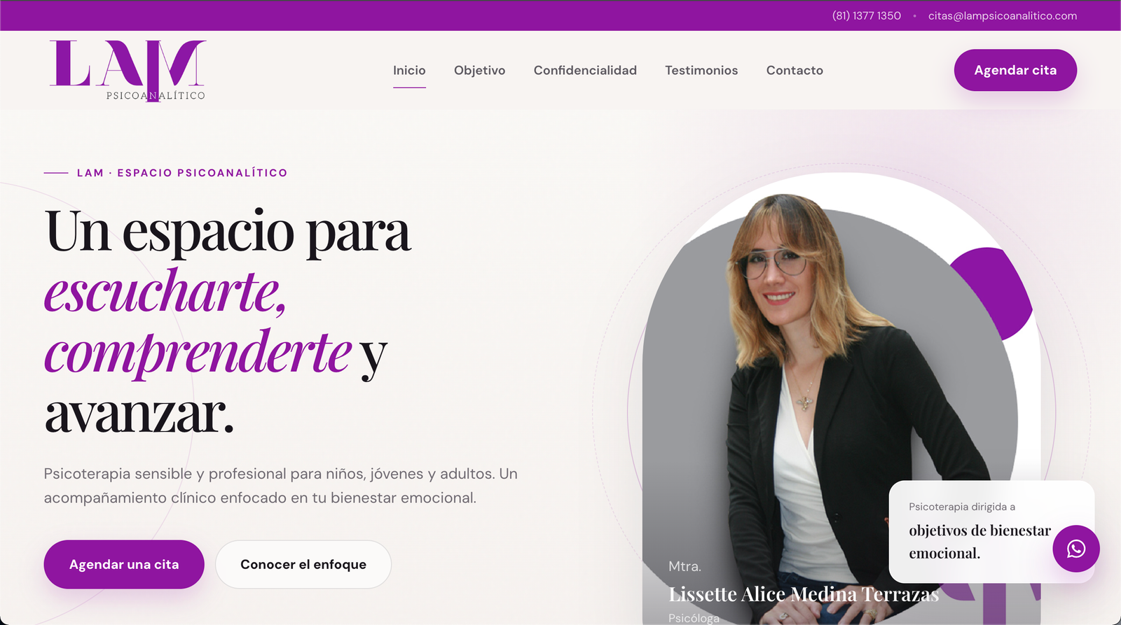 Sitio web de LAM Psicoanalítico desarrollado por Nuvex