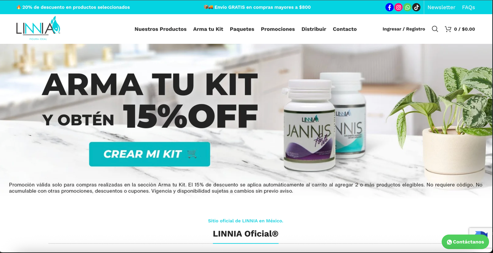 Tienda en línea Linnia Oficial desarrollada por Nuvex