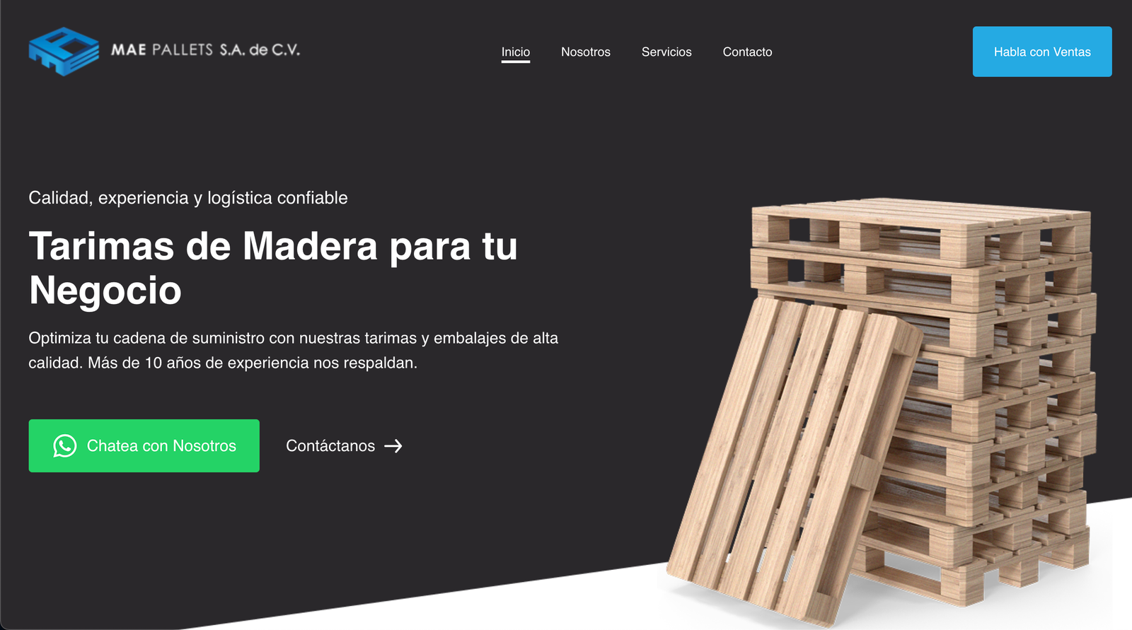 Landing web MAE Pallets desarrollado por Nuvex