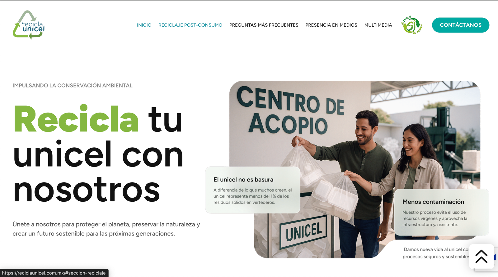 Sitio web Recicla Unicel desarrollado por Nuvex